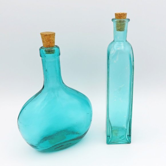 Vintage Other - Vintage Decorative Clear Teal Glass Bottles Made in Spain